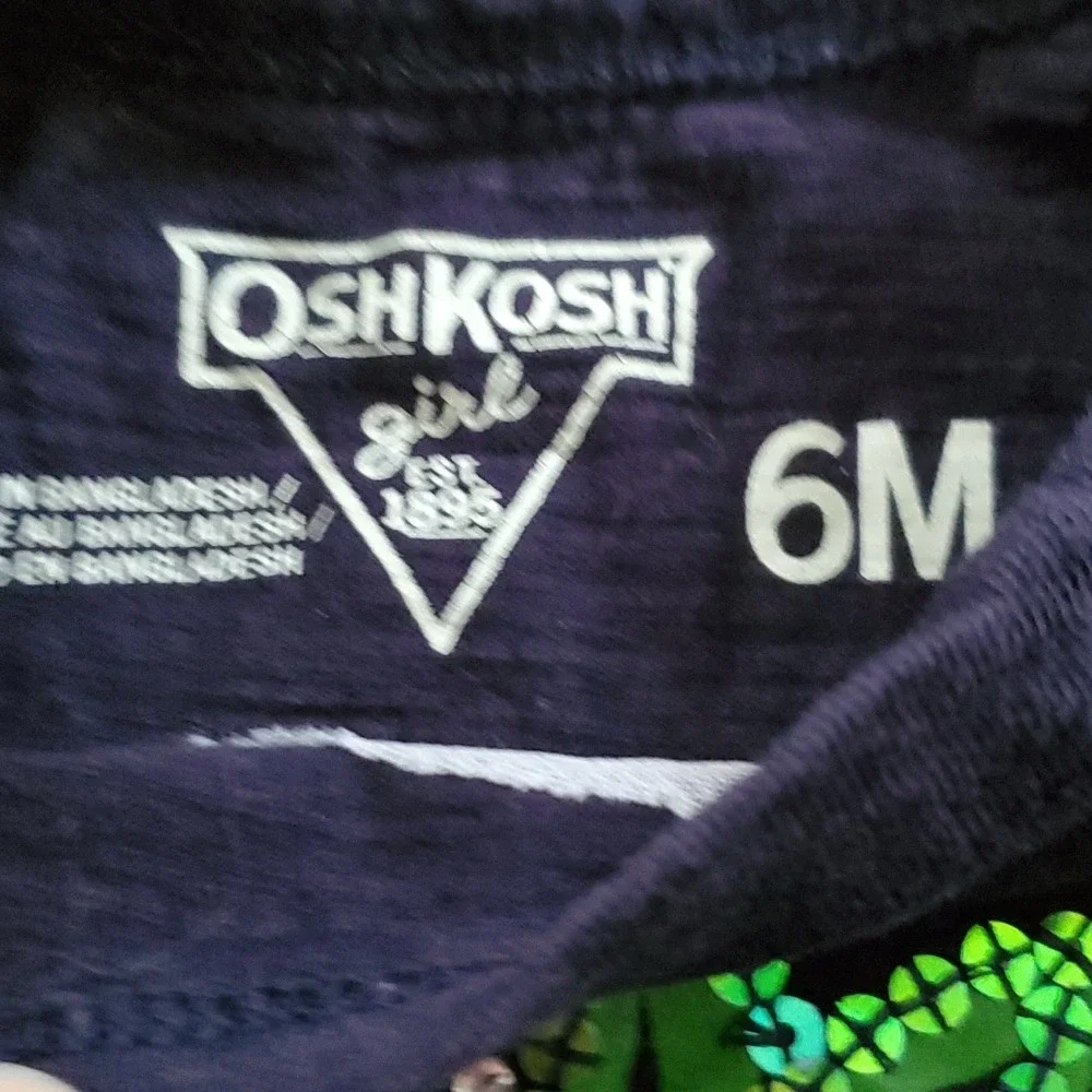 OshKosh Girls Navy Pineapple Short Sleeve‎ Shirt with Denim Shorts Outfit 6M